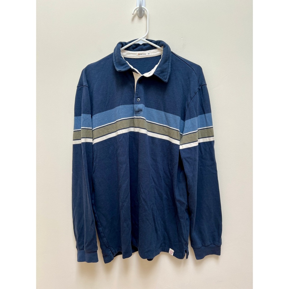 Marine Layer Rugby Shirt Mens M/L Blue Striped Long Sleeve Cotton Blend Casual